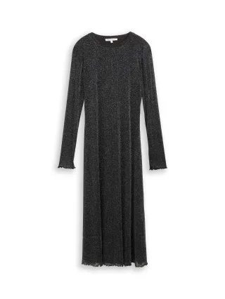 Denim Tom Tailor - Midi-Meshkleid mit Glitzer-Effekt black with silver - Gr. - XS