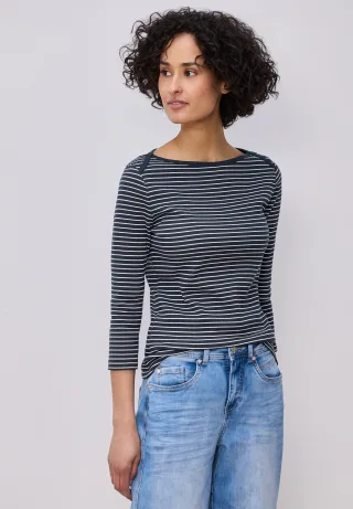 STREET ONE 3/4-Arm-Shirt mit Streifen und in Ripp-Qualität