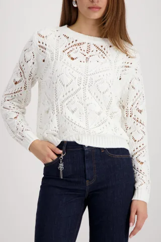 monari - Weicher Strickpullover mit Ajourmuster off-white - Gr. - 36