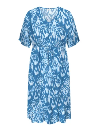 ONLY CARMAKOMA - CARMARRAKESH LIFE 2/4 V-NECK DRESS AOP azure blue - Gr. - 48
