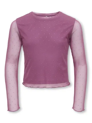 KIDS ONLY - KOGJADA LIFE L/S RHINESTONE MESH TOP JRS Rose Wine - Gr. - 134/140