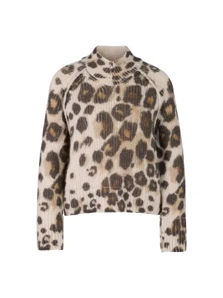 Marc Cain Collections - Leo-Print Pullover Knitted in Germany soft cappuccino - Gr. - 42
