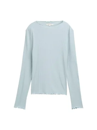 TOM TAILOR Denim - Ripp Langarmshirt mit Stehkragen blau - Gr. - XS
