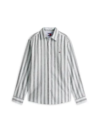Tommy Jeans - Regular Fit Hemd aus Leinenmix mit Streifen blau - Gr. - M