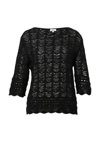 s.Oliver Red Label - Ajour-Strickpullover mit 3/4-Ärmeln schwarz - Gr. - 36