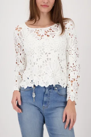 monari - Strickpullover mit Cornelly-Häkelmuster off-white - Gr. - 46