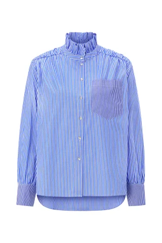Rich & Royal - Cotton Striped Blouse with Ruffle skyway blue - Gr. - 38
