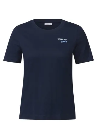 Cecil - T-Shirt mit Wording-Detail blau - Gr. - XS