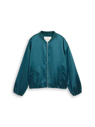Tom Tailor - Satin Blouson Jacke mit Bomberkragen deep meadow green - Gr. - L