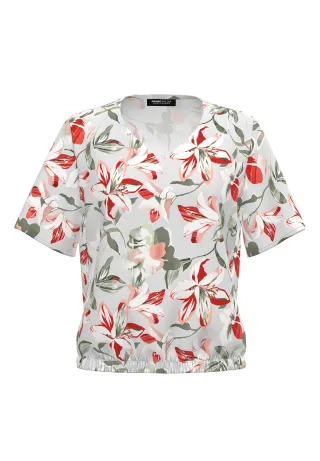 FRANK WALDER - Bluse ELEMENTS mit schmeichelnder Silhouette salbei/ecru/cherry - Gr. - 40