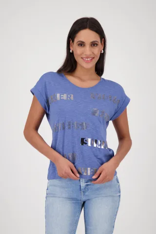 monari - T-Shirt mit Schmuckschrift denim blue - Gr. - 42