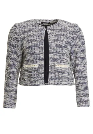 SWING - Kastige Jacke aus elastischem Bouclé mit aufgesetzten Taschen navy / ivory - Gr. - 36