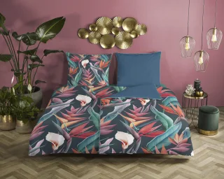 Descanso Bettwäsche "Chloe" 2 Stk. Baumwolle, Satin, 135x200, Biese, Reißverschluss, Wendeoptik, Blumen