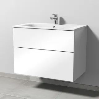 Sanipa 3way Waschtischunterbau zu Geberit Renova Plan Slim Waschtisch mit 2 Auszügen, Weiß-Glanz SF68778