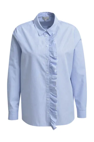 Milano Italy - shirt blouse w/ ruffle at placket 1/1 sleeve light blue print - Gr. - 36