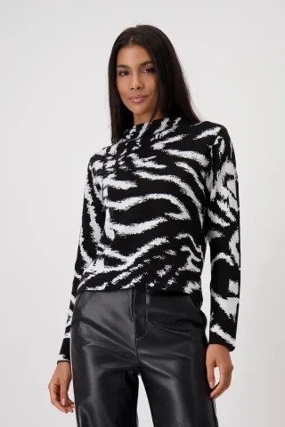 monari - Strickpullover mit Tigermuster schwarz gemustert - Gr. - 42