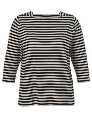 VIA APPIA DUE - T-Shirt Karree 3/4 Arm Ringel schwarz / beige - Gr. - 50