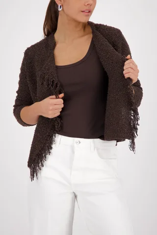 monari - Strickjacke mit Webstruktur dark chocolate - Gr. - 40