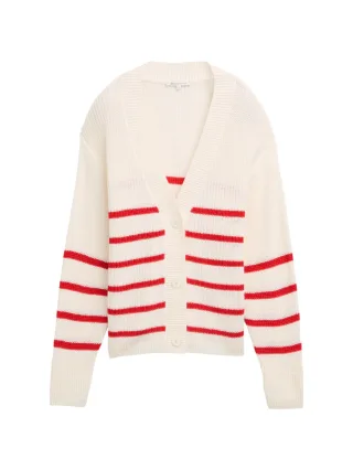 TOM TAILOR Denim - Strick Cardigan mit V-Ausschnitt rot/weiß - Gr. - XS
