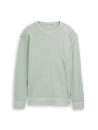 Tom Tailor - Langarmshirt mit Waffelstruktur soft greyish green - Gr. - XXL