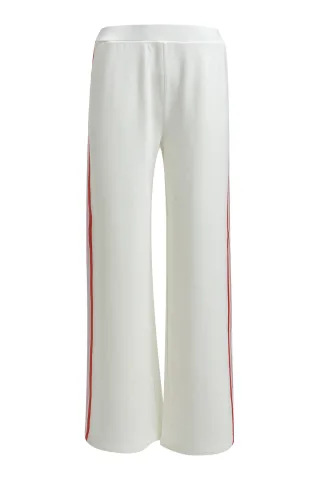 Milano Italy - jersey wideleg pants w/ elastic wb, side tapes offwhite - Gr. - L