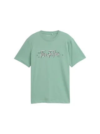 Tom Tailor - T-Shirt mit Logo-Print dust green - Gr. - L