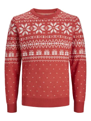 JACK&JONES - JORHOLLY KNIT CREW NECK rococco red - Gr. - XL
