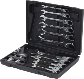 KS Tools GEARplus Gelenk-Ratschenringmaulschlüssel-Satz, 18-tlgfeststellbar - 503.4868