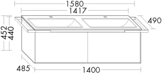 Burgbad Keramik Waschtisch-Set YSO PG2 HGL Lichtgrau Hochglanz/Schwarz Matt, SFER141F2154C0038 SFER141F2154C0038