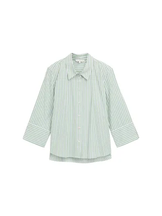 Tom Tailor - Loose Fit Bluse mit Streifenmuster mid green white stripe - Gr. - 36