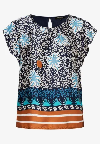 MORE & MORE - Blusenshirt mit Print blau - Gr. - 46