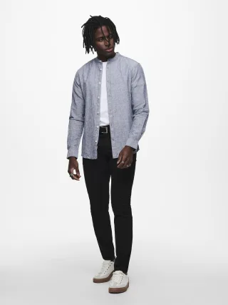 ONLY&SONS - ONSCAIDEN LIFE LS LINEN BLEND MAO NOOS Dress Blues - Gr. - XL