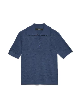 VERO MODA - VMLIMONE SS SCALLOP POLONECK PULL BOO dark denim - Gr. - L