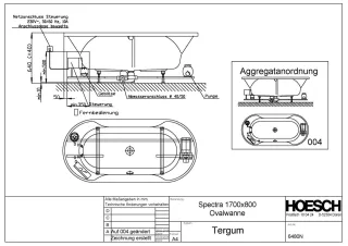 Hoesch Whirlwanne Spectra Oval 1700x800 mit System Tergum Whirl Weiss/Chrom/Motor links 6480N.010305002
