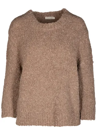 CLARINA - Rdh.-Pullover, 3/4 Arm, Boucle mokka mel. - Gr. - 42