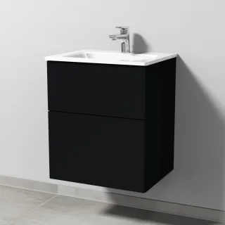 Sanipa 3way Glas-Set Glas-Waschtisch und Unterbau mit 2 Auszügen, Schwarz-Matt SF20008