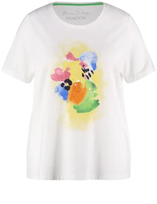 SAMOON - T-Shirt mit Frontprint white gemustert. - Gr. - 44