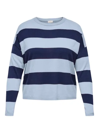 ONLY CARMAKOMA - CARDERRY LS STRIPE O-NECK KNT Cashmere Blue - Gr. - S-42/44
