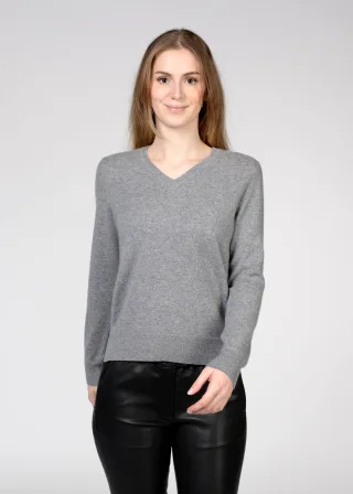 IN LINEA - NOS Pullover, V-Ausschnitt 812 flanell mel. - Gr. - 42