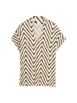 Tom Tailor - T-Shirt mit V-Ausschnitt natural zig zag design - Gr. - S