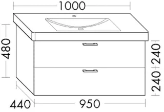 Burgbad Waschtischunterschrank Sys30 PG4 Sana 480x950x440 Grau Hochglanz, WWMN095F3364 WWMN095F3364