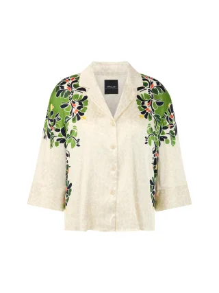 Marc Cain Collections - Bluse mit Leo-Hibiskus-Print bright ecru - Gr. - 38