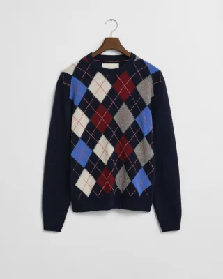 GANT - Argyle Rundhalspullover dark navy melange - Gr. - XXL