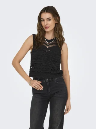 ONLY - ONLPAULA SL O-NECK TOP KNT black - Gr. - XL