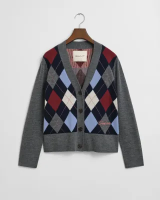 GANT - Argyle V-Neck Strickjacke charcoal melange - Gr. - XL