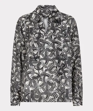 Esqualo - Bluse mit Bindeschleife schwarz/weiß - Gr. - 44
