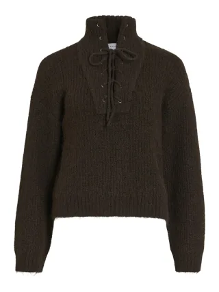 VILA - VIGLEEBA HIGH NECK L/S RIB KNIT TOP coffee bean - Gr. - S
