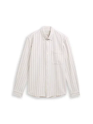 Denim Tom Tailor - Relaxed Fit Hemd aus Baumwolle greyish white big stripe - Gr. - S