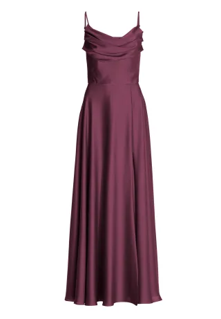 SWING - Abendkleid aus nachhaltigem Satin mit Wasserfall-Ausschnitt und Beinschlitz merlot red - Gr. - 38