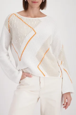monari - Strickpullover mit Rautenmuster off-white gemustert - Gr. - 46